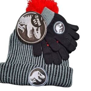 Jurassic World Boys Beanie & Gloves Set One Size Fits Most Winter Hat New